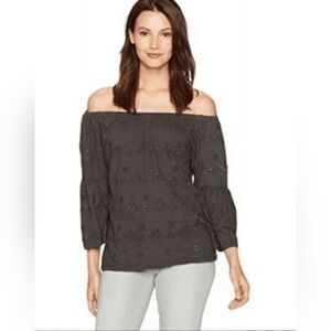 Lucky Brand women's 3/4 sleeve fashion woven off the shoulder top Eyelet Med